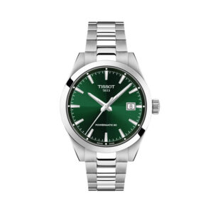 Tissot, Gentleman with a 38mm stainless steel case and bracelet strap featuring a date function and a green dial.