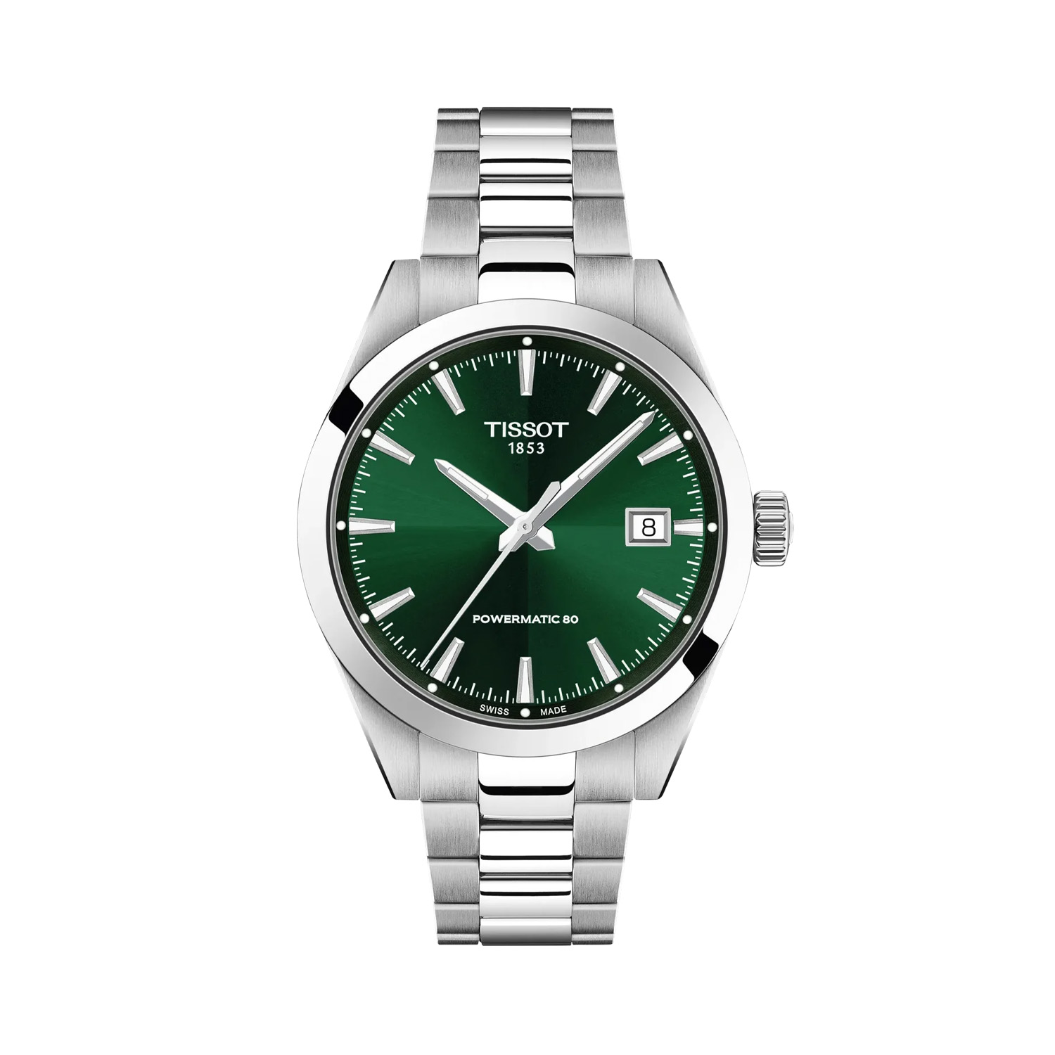 Tissot, Gentleman Green, Automatic Men's Watch Tissot, Gentleman with a 38mm stainless steel case and bracelet strap featuring a date function and a green dial.
