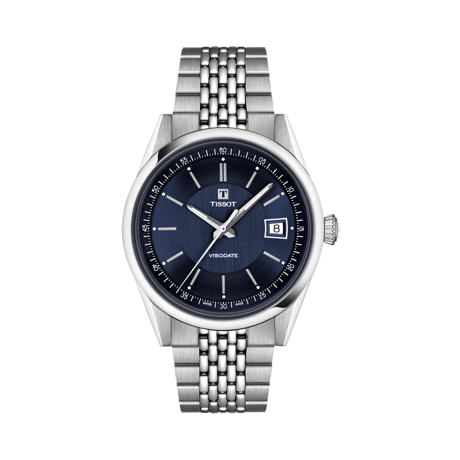 Tissot, Visodate Blue, Automatic Men's Watch Tissot, Visodate with a 39mm stainless steel case and bracelet strap featuring a date function and a blue dial.