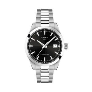 Tissot, Gentleman with a 38mm stainless steel case and bracelet strap featuring a date function and a black dial.