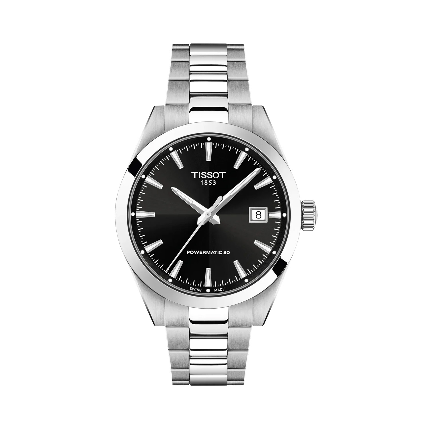 Tissot, Gentleman Black Dial, Automatic Men's Watch Tissot, Gentleman with a 38mm stainless steel case and bracelet strap featuring a date function and a black dial.