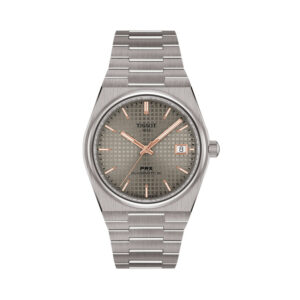Tissot, PRX with a 38mm titanium case and bracelet strap featuring a date function with an anthracite dial.