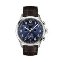 Tissot, Chrono L with a 42mm stainless steel case and a brown leather strap featuring a date function, chronograph and a blue dial.