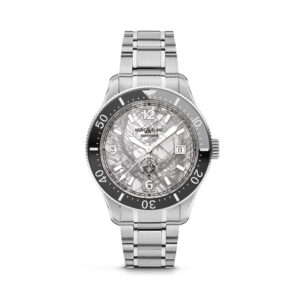 Montblanc, 1858 Iced Sea with a 41mm stainless steel case and bracelet strap featuring a date function with a grey patterned dial and a black ceramic bezel.