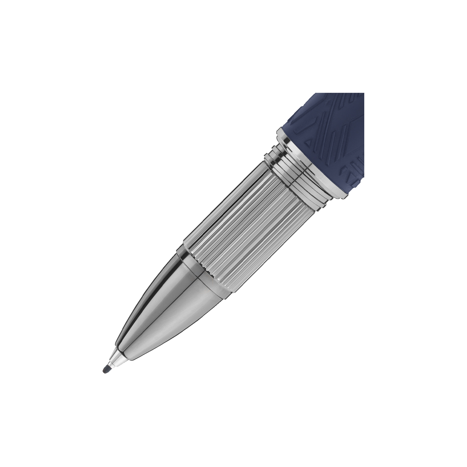 A Montblanc, StarWalker SpaceBlue Resin Fineliner pen crafted in blue precious resin with all metal parts coated in dark ruthenium, featuring the Montblanc emblem in the dome on the cap top.