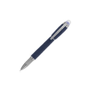 A Montblanc, StarWalker SpaceBlue Resin Fineliner pen crafted in blue precious resin with all metal parts coated in dark ruthenium, featuring the Montblanc emblem in the dome on the cap top.