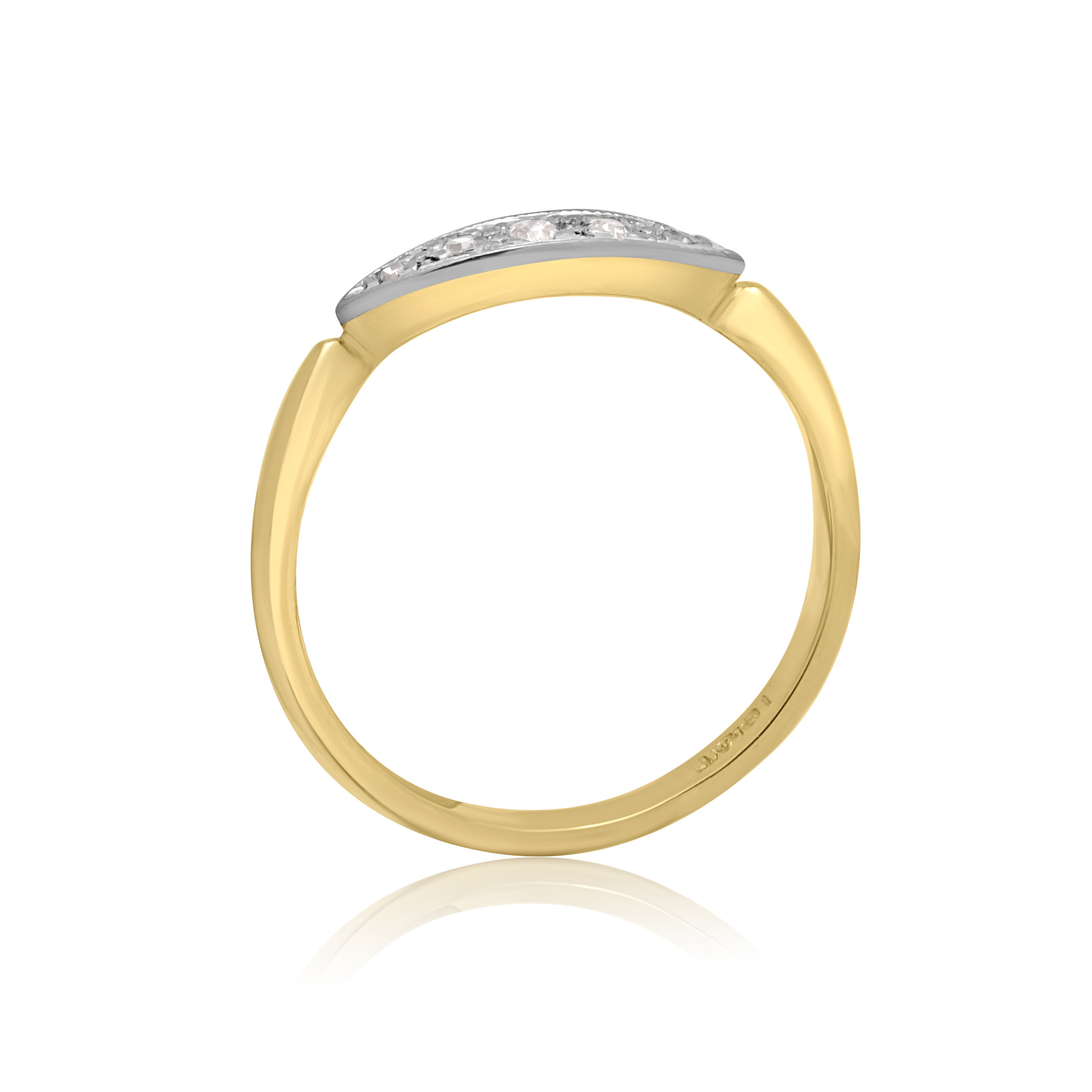 An early 20th century five stone diamond ring with brilliant cut and eight cut diamonds mounted in a platinum topped boat shaped millegrain setting.