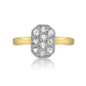 Art Deco 18ct Yellow Gold & Platinum Octagonal Diamond Cluster Ring An Art Deco period, 18ct yellow gold and platinum octagonal shaped diamond cluster ring featuring ten rose cut diamonds in a platinum topped grain setting.