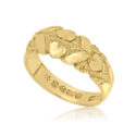 Antique 18ct Yellow Gold Broad Band An antique period 18ct yellow gold broad band, chased and engraved with hearts and foliage.