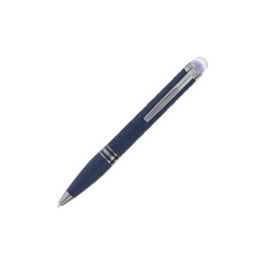 A Montblanc, StarWalker SpaceBlue Resin Ballpoint pen crafted in space blue matte precious resin with all metal parts coated in dark ruthenium, featuring a subdome on the cap top with the Montblanc emblem.