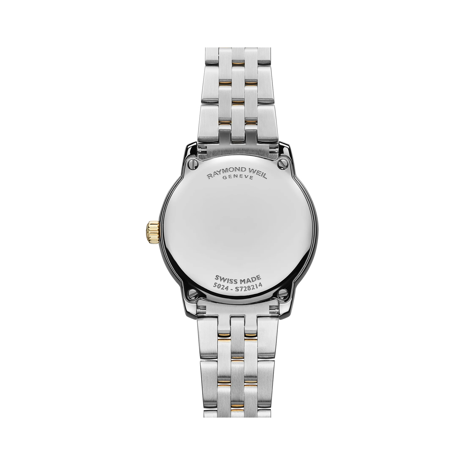 Raymond Weil, Toccata Two Tone with Diamonds, Women's Quartz Watch Raymond Weil, Toccata with a 24mm stainless steel and yellow gold PVD coated case and bracelet strap featuring a diamond set white mother of pearl dial and diamond set bezel.