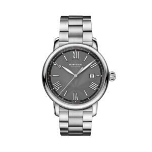 Montblanc, Star Legacy with a 43mm stainless steel case and bracelet strap featuring a date function and a grey patterned dial.