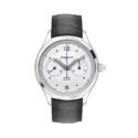 Montblanc, Heritage Monopusher with a 42mm stainless steel case and black leather strap featuring a chronograph and a white dial.