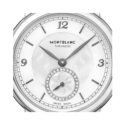 Montblanc, Star Legacy with a 32mm stainless steel case and black leather strap featuring a small second hand and a diamond set, white dial.