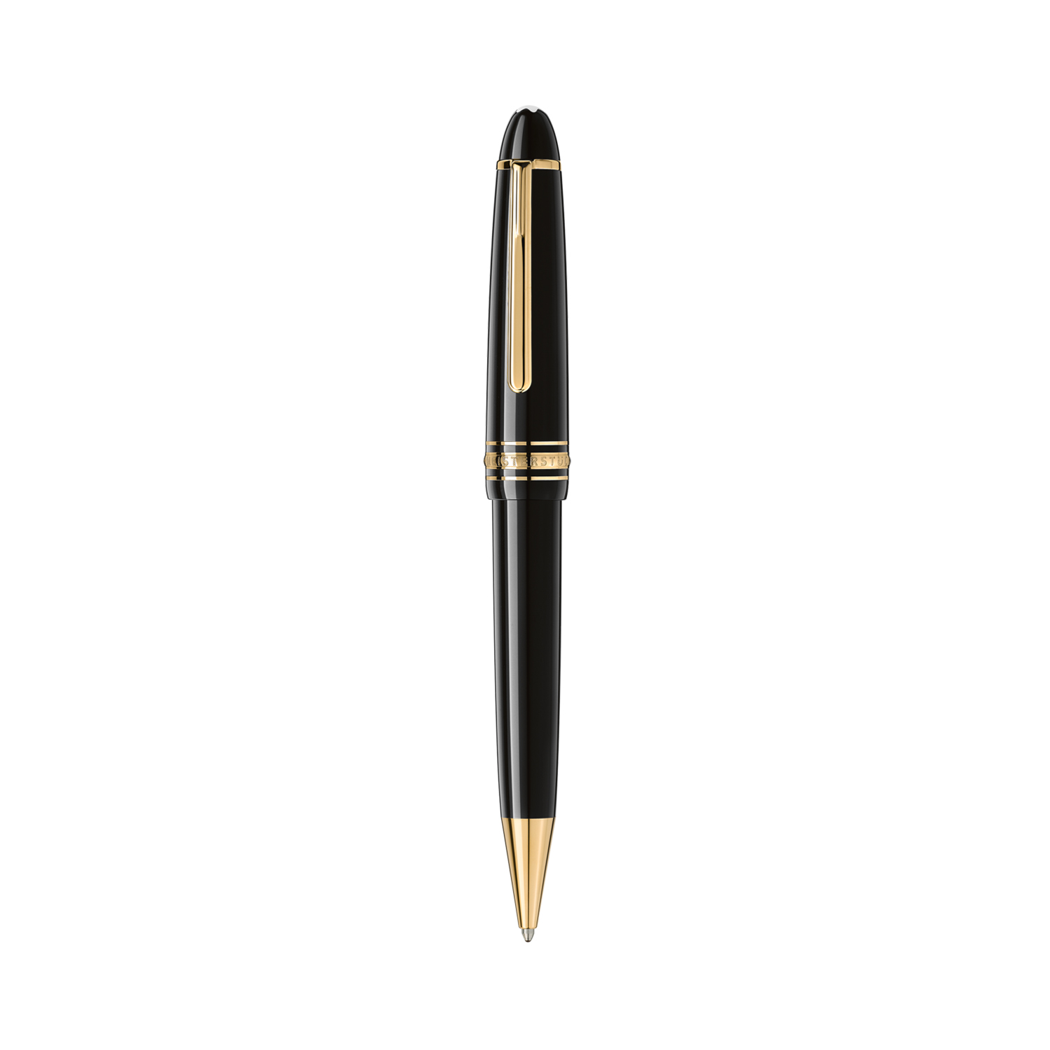 A Montblanc, Meisterstück Gold-Coated LeGrand Ballpoint pen in deep black precious resin with gold coated details featuring the white Montblanc star emblem.