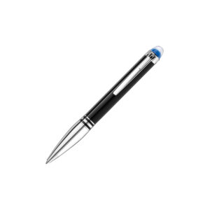 A Montblanc, StarWalker Doué Ballpoint pen crafted in black precious resin with platinum coated fittings, featuring a blue translucent dome beneath the Montblanc emblem.