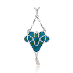 A sterling silver blue and green enamelled pendant from the Arts and Crafts era.