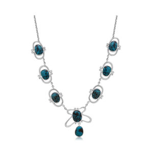 A sterling silver necklace with eight turquoise matrix stones, designed by Oliver Baker for Liberty & Co.