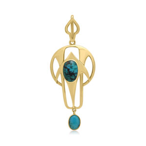 A 9ct yellow gold turquoise matrix pendant by Gourdel Vales & Co, from the Arts and Crafts era.