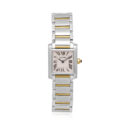 Cartier, Tank Francaise with a 20 x 24mm stainless steel and yellow gold PVD coated case and bracelet strap featuring a white dial.