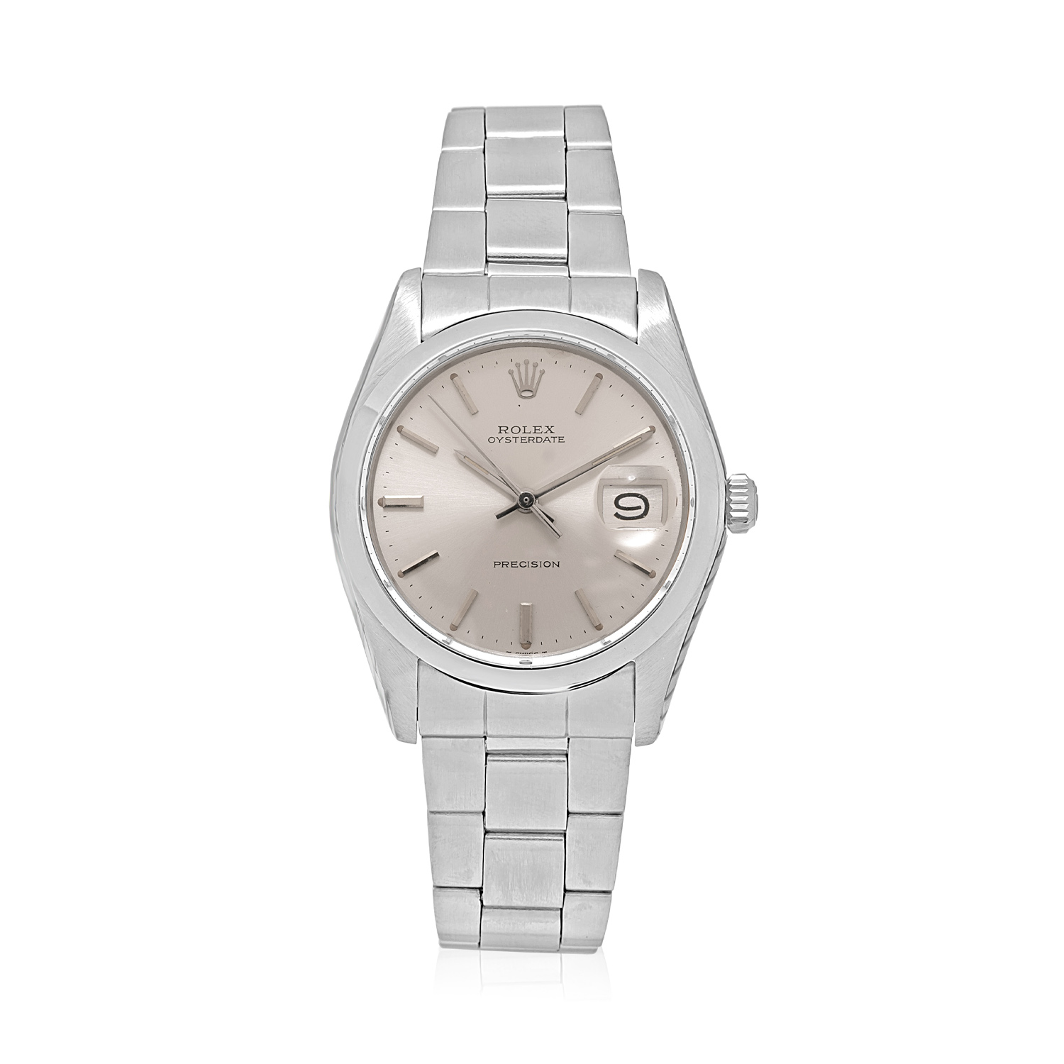 A vintage Rolex, Oyster Date Precision with a 34mm stainless steel case and oyster bracelet featuring a date function and a silver dial. Date of manufacture, 1974.