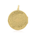 A 9ct yellow gold round shaped locket engraved with intricate leaf and floral designs. Hallmarked Birmingham 1907.