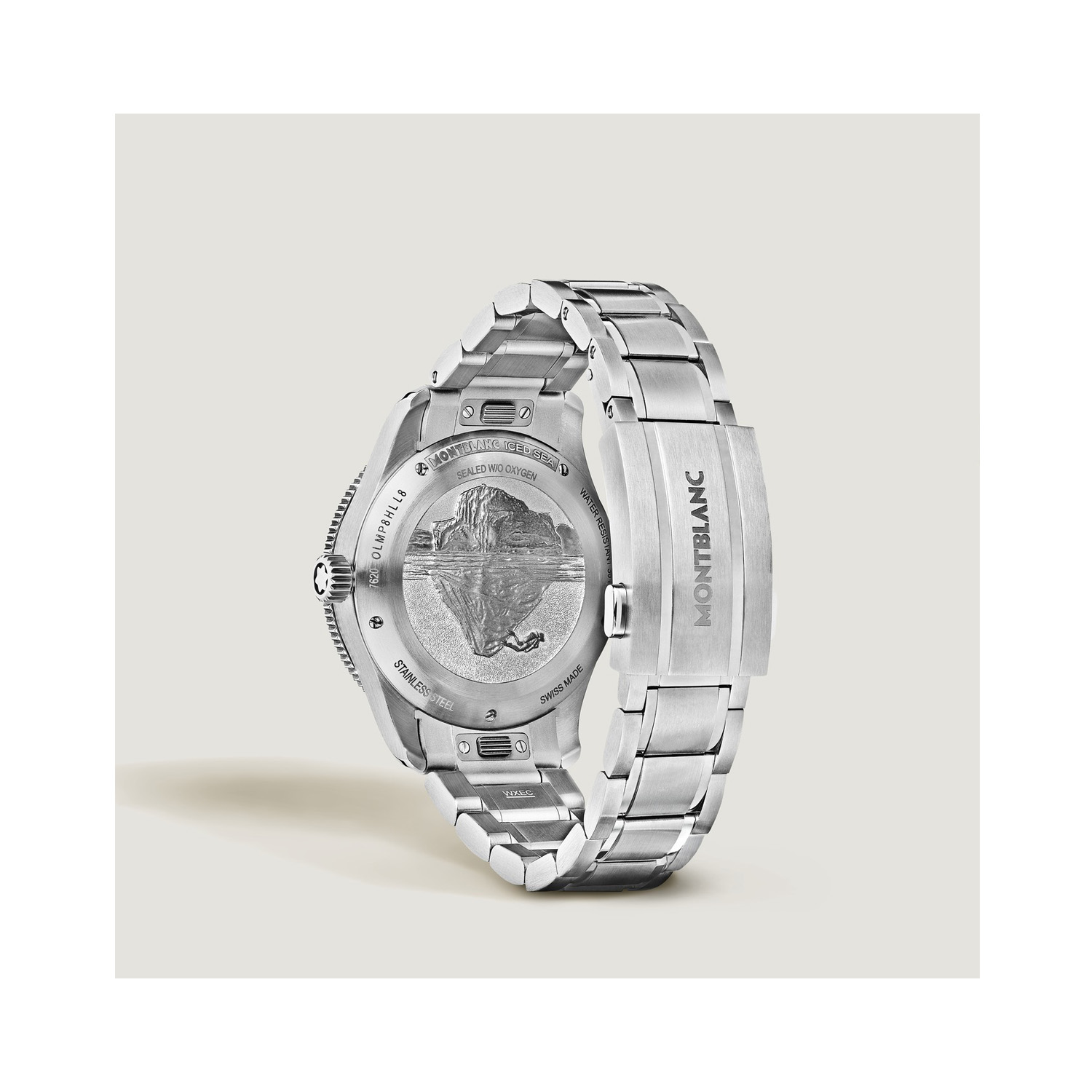 Montblanc, 1858 Iced Sea 0 Oxygen Black, Automatic Men's Watch Montblanc, 1858 Iced Sea 0 Oxygen with a 38mm stainless steel case and bracelet strap featuring a date function and a black patterned dial and a black bezel.