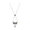 A sterling silver, Arts & Crafts era green enamelled pendant and chain, by designer Charles Horner. Hallmarked Chester 1913.