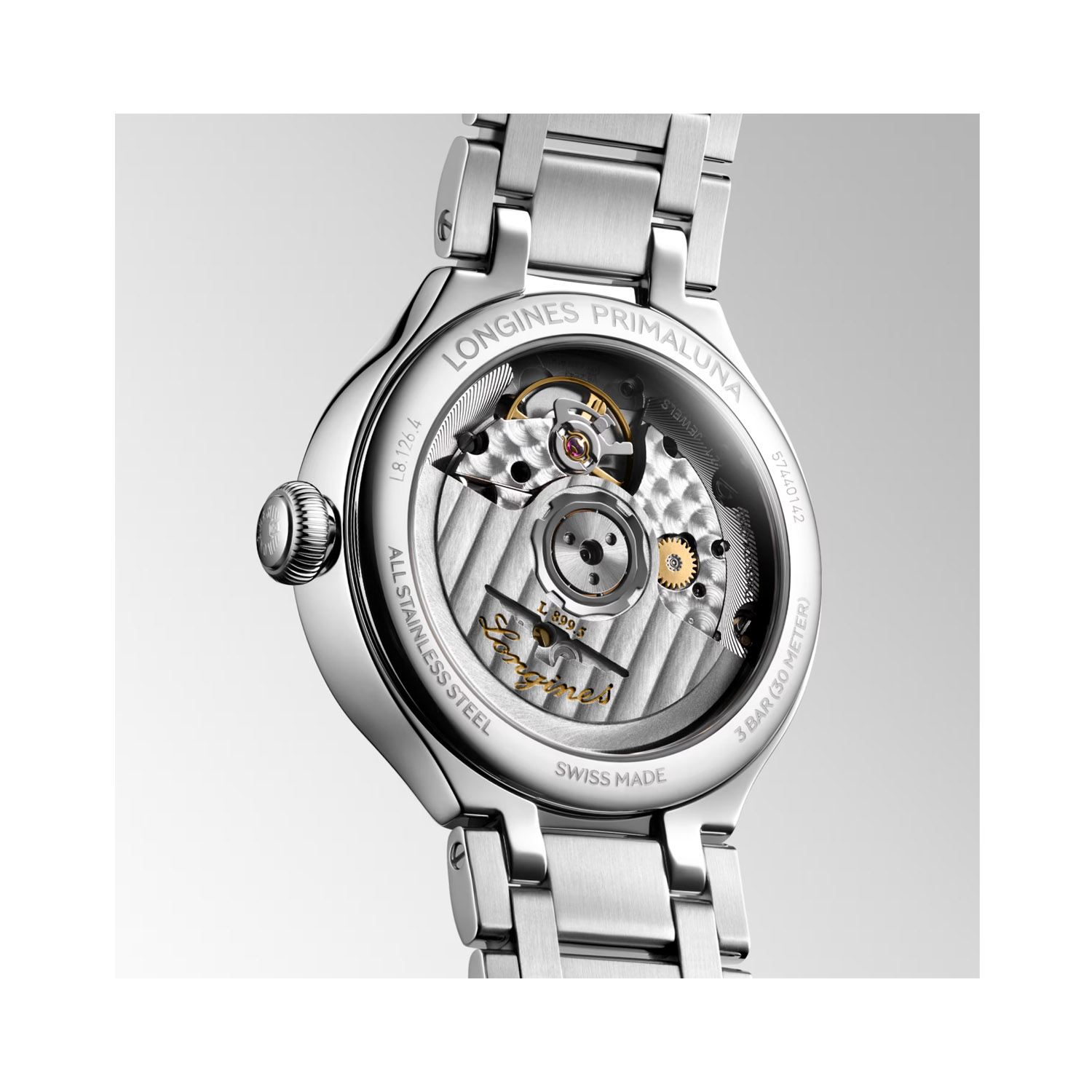 Longines, PrimaLuna Moonphase, Automatic Women's Watch Longines, PrimaLuna with a 34mm stainless steel case and bracelet strap featuring a moonphase and an opaline ivory coloured dial.
