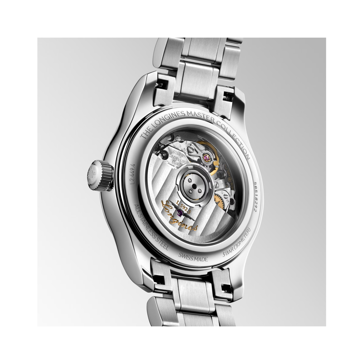 Longines, Master Collection with a 30mm stainless steel case and bracelet strap featuring a date function and a silver 'barleycorn' dial.