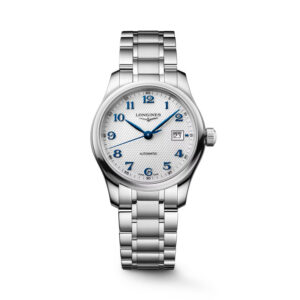 Longines, Master Collection with a 30mm stainless steel case and bracelet strap featuring a date function and a silver 'barleycorn' dial.