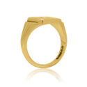 A 9ct yellow gold oblong shaped signet ring set with a single diamond.