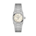 Tissot, PRX with a 25mm stainless steel case and bracelet strap featuring a white mother of pearl dial.