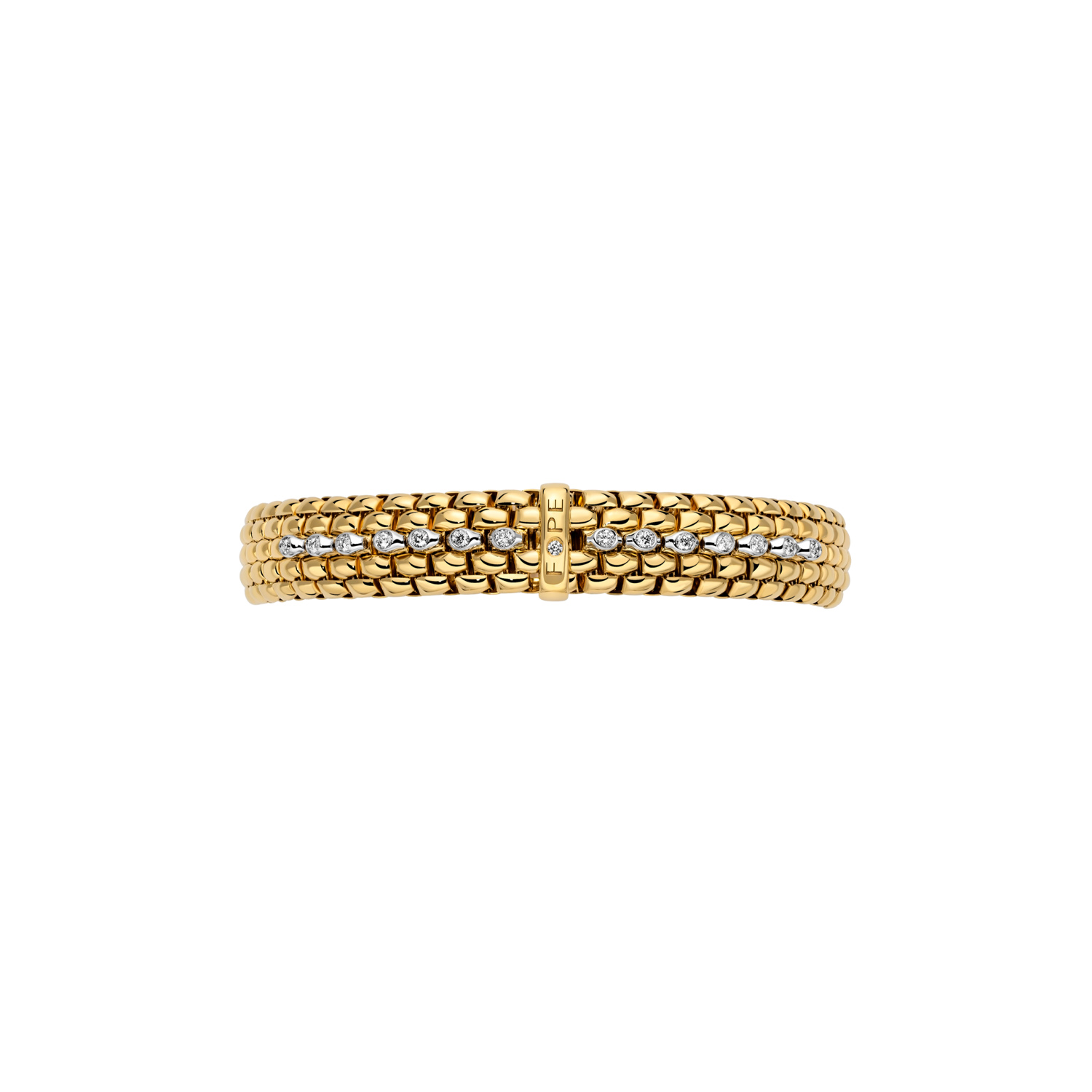 FOPE, Panorama Collection, 18ct Yellow & White Gold Diamond Flex'It Bracelet: 0.26 carat An 18ct yellow and white gold diamond set two tone Flex'It bracelet belonging to the FOPE Panorama collection.