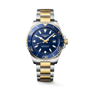 Longines, HydroConquest with a 42mm stainless steel and yellow gold PVD coated case and bracelet strap featuring a date function and a blue dial and bezel.