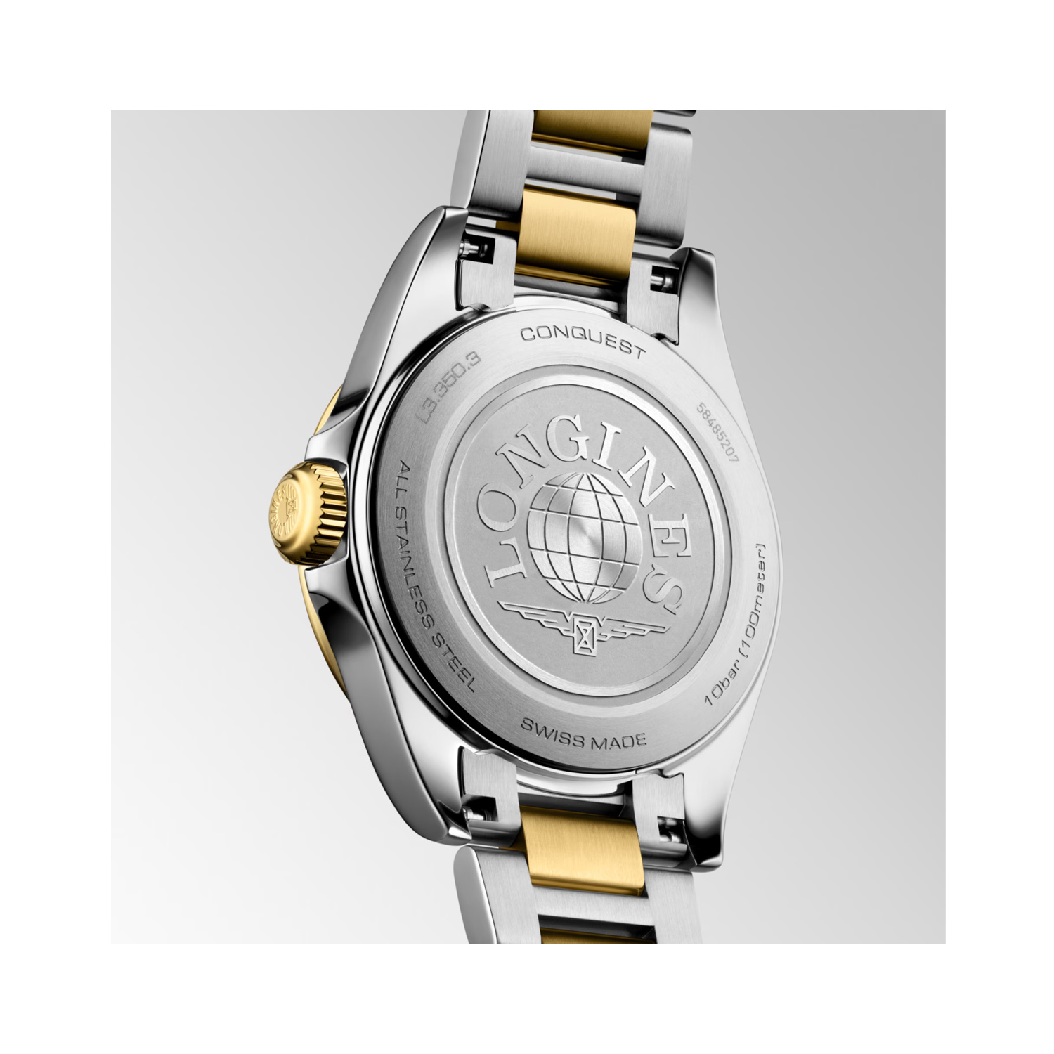 Longines, Conquest White Two-Tone, Quartz Women's Watch Longines, Conquest with a 30mm stainless steel and yellow gold PVD coated case and bracelet strap featuring a date function and a white sandblasted dial.