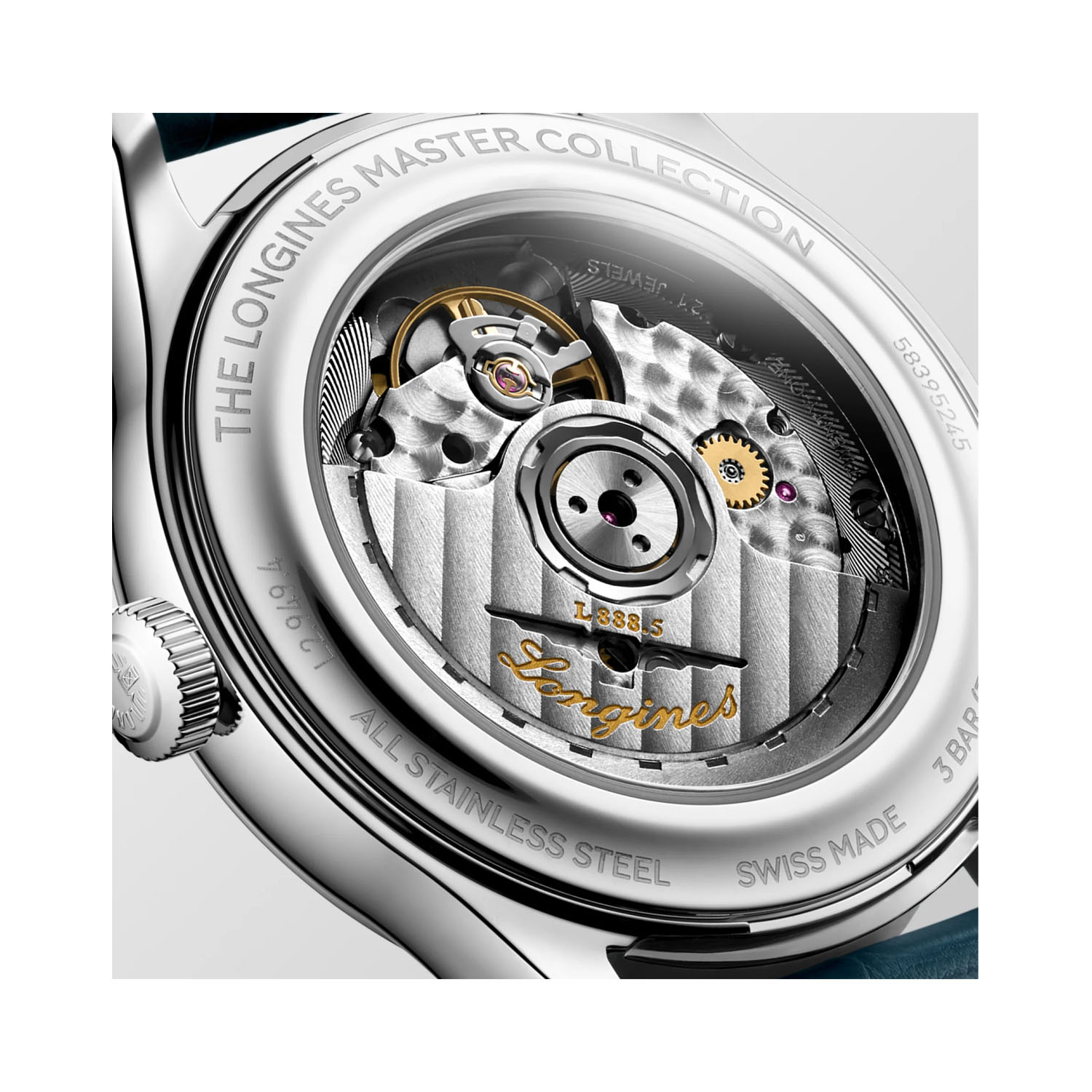 Longines, Master Collection with a 39mm stainless steel case and bracelet strap featuring a date function and a silver 'barleycorn' patterned dial.