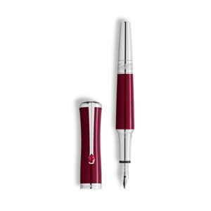 A Montblanc, Muses Maria Callas Special Edition Fountain Pen crafted in ruby-coloured precious resin featuring a platinum coated clip with a handcrafted Au 585 solid gold, rhodium plated nib embossed with the kohl outlined cat eyes.