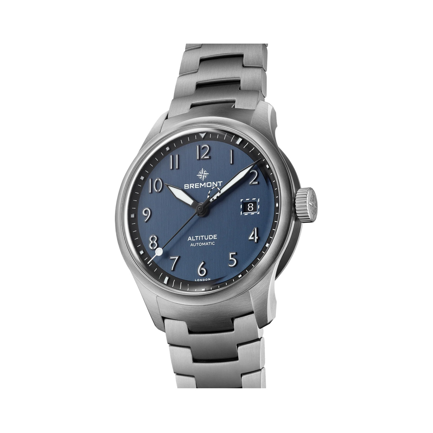Bremont, Altitude Blue, Automatic Men's Watch Bremont, Altitude with a 39mm stainless steel case and bracelet strap featuring a date function and a blue dial.