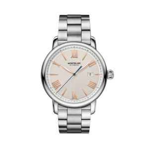 Montblanc, Star Legacy with a 43mm stainless steel case and bracelet strap featuring a date function and an ivory coloured dial.