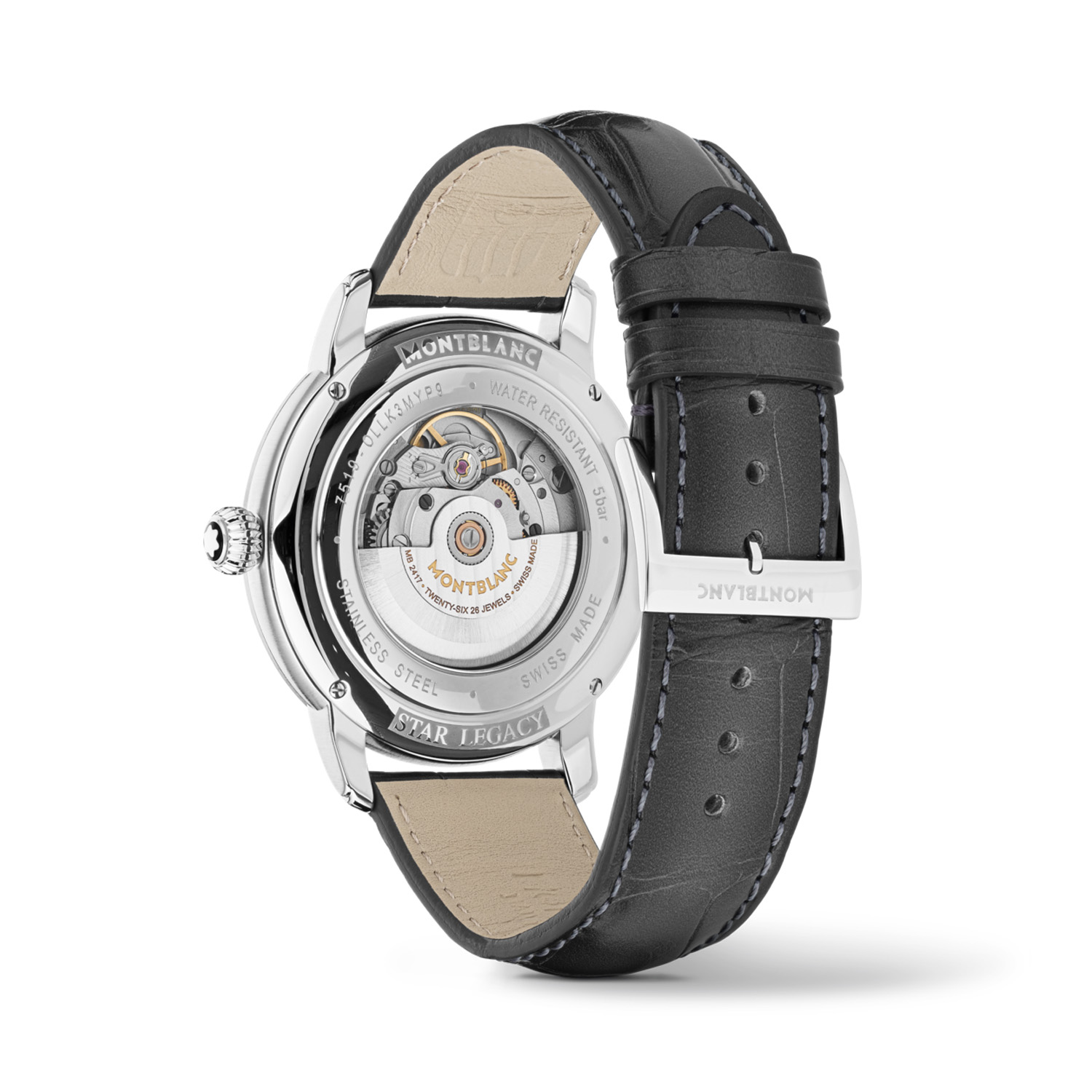 Montblanc, Star Legacy with a 43mm stainless steel case and a grey leather strap featuring a date function and a grey dial.