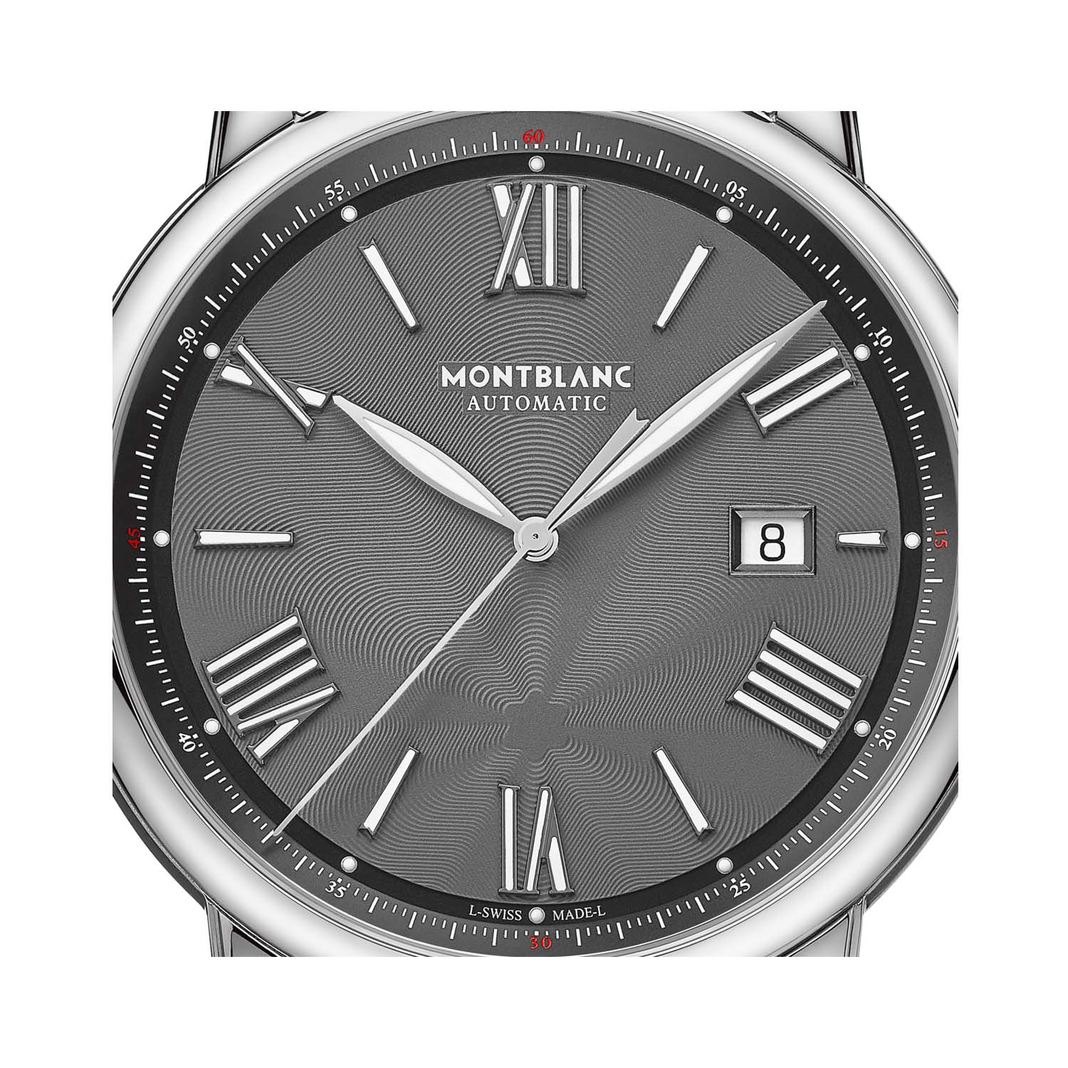 Montblanc, Star Legacy with a 43mm stainless steel case and a grey leather strap featuring a date function and a grey dial.