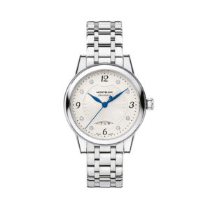 Montblanc, Bohème with a 30mm stainless steel case and bracelet strap featuring a date function and a white diamond set dial.