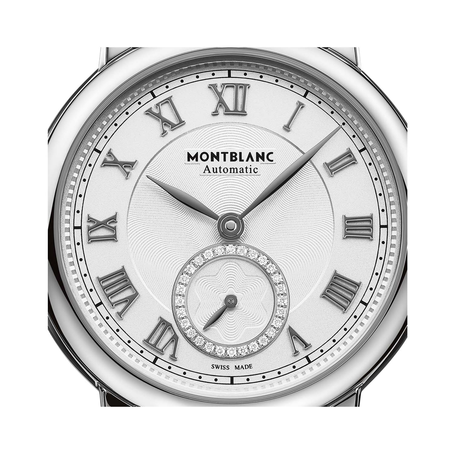 Montblanc, Star Legacy Diamond Dial Steel Strap, Automatic Women's Watch Montblanc, Star Legacy with a 32mm stainless steel case and bracelet strap featuring a small second hand and diamond set white dial.