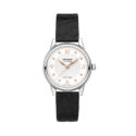 Montblanc, Bohème with a 30mm stainless steel case and black leather strap featuring a date function and a diamond set, white dial.