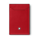 A Montblanc, Meisterstück pocket holder crafted in red deep shine leather featuring three card slots with a pure geometric deisgn for maximum functionality that can fit into most pockets.