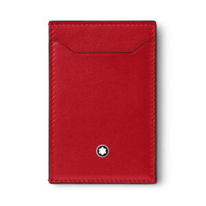 A Montblanc, Meisterstück pocket holder crafted in red deep shine leather featuring three card slots with a pure geometric deisgn for maximum functionality that can fit into most pockets.