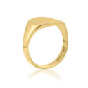 A 9ct yellow gold cushion shaped signet ring with a polished finish.
