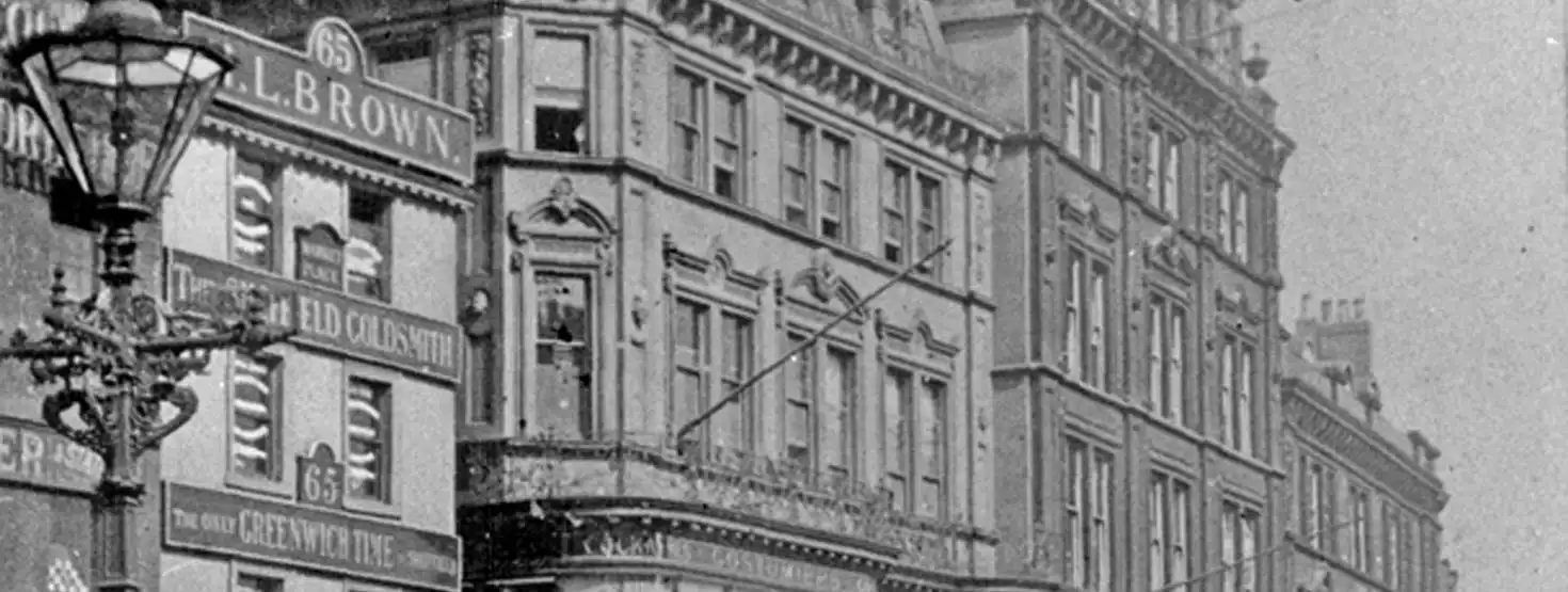 A black and white photo of the first H. L. Brown store.