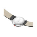 Mondaine, evo2 with a 40mm stainless steel case and a black vegan grape leather strap featuring a white dial.